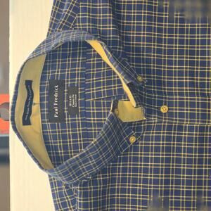Paul Fredrick Classic Fit Button-Down Shirt Blue and Yellow Plaid XXL